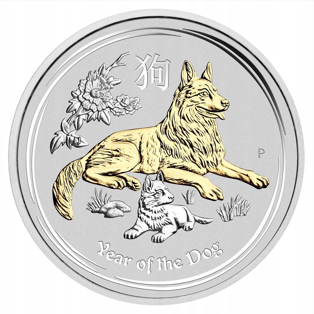 Rok Psa 2018 Lunar II Gilded edition Year of the Dog 1 oz srebro 999