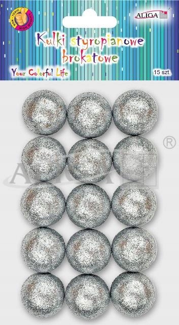Kulki styropianowe brokatowe srebrne 30 mm, op.15 sztuk KSB-1612