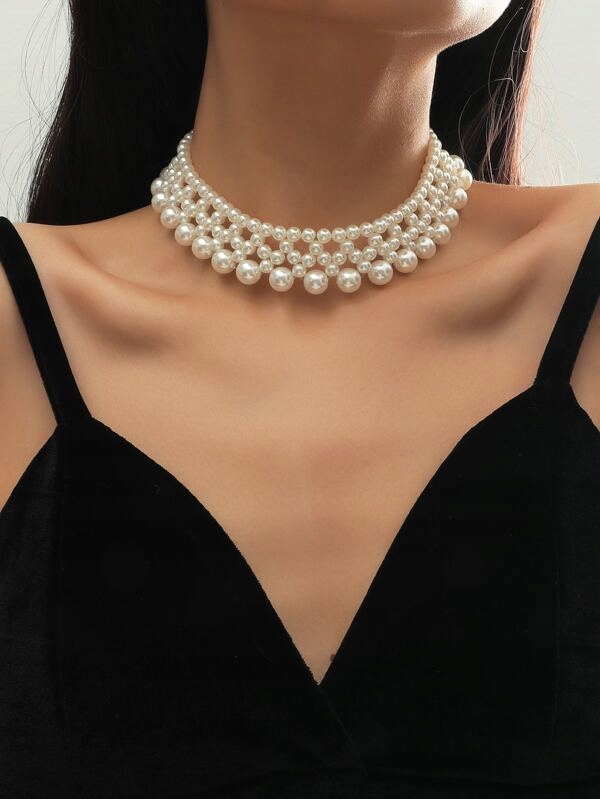 Naszyjnik choker szeroki kolia z pereł perły