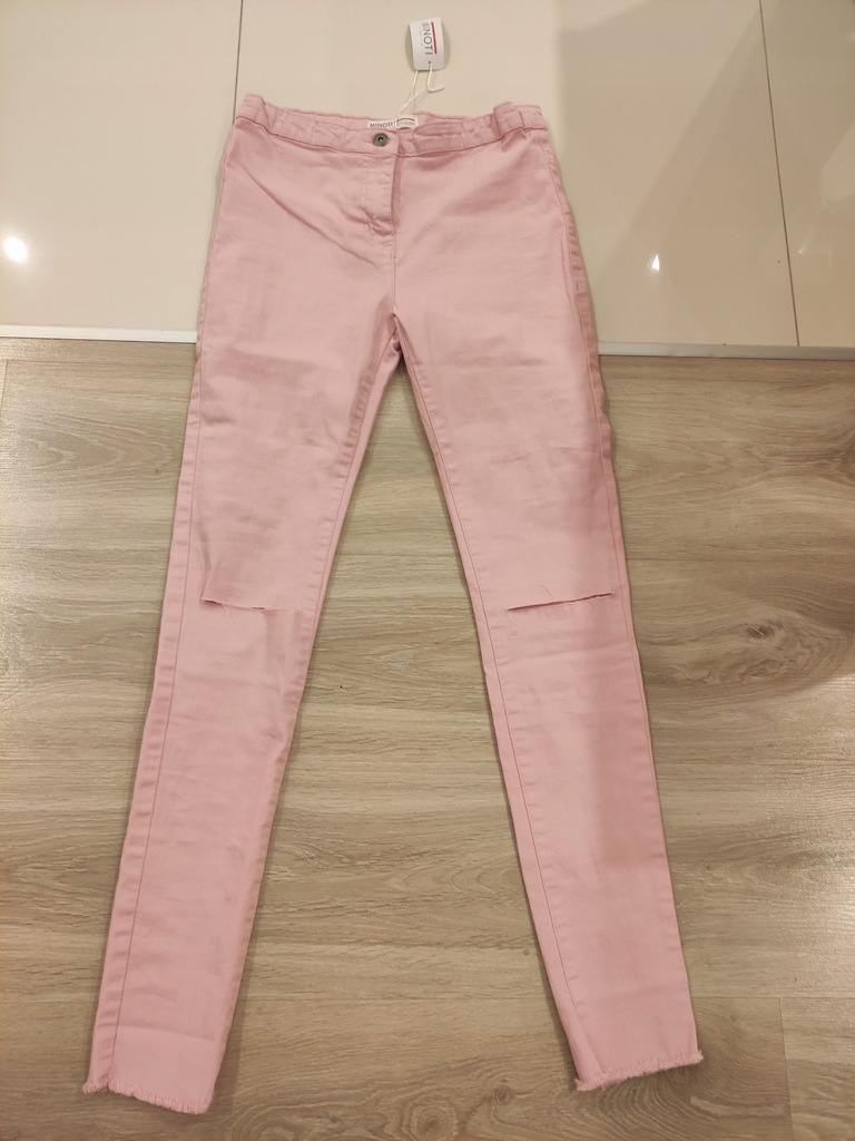 Spodnie różowe jeansy 5 10 15 modne dziury