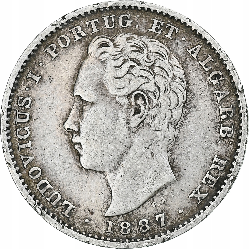 Portugal, Luis I, 200 Reis, 1887, Lisbon, Srebro,