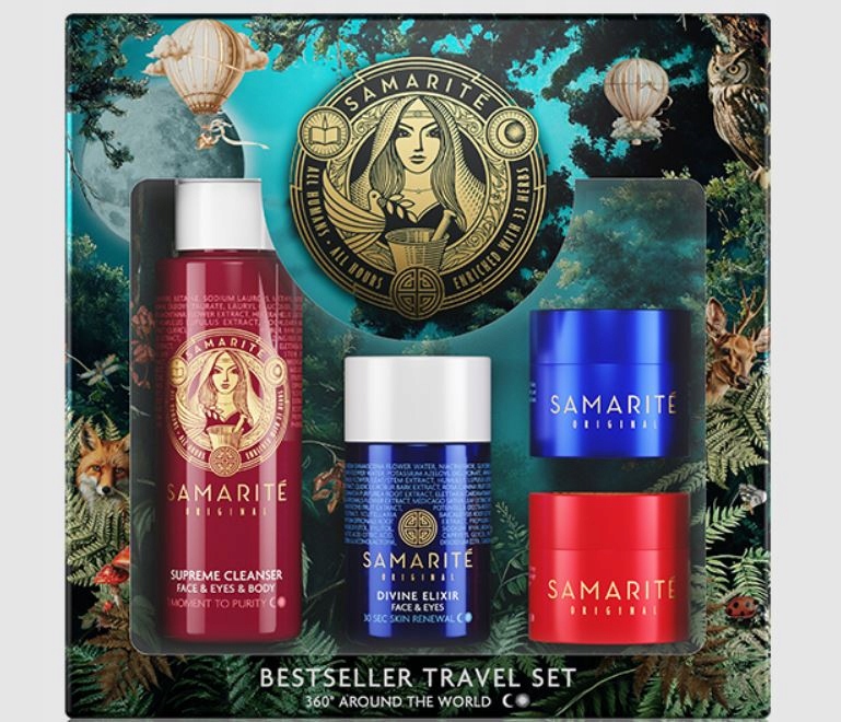 SAMARITE BESTSELLER TRAVEL SET DIVINE Krem Balsam Elixir Cleanser ZESTAW