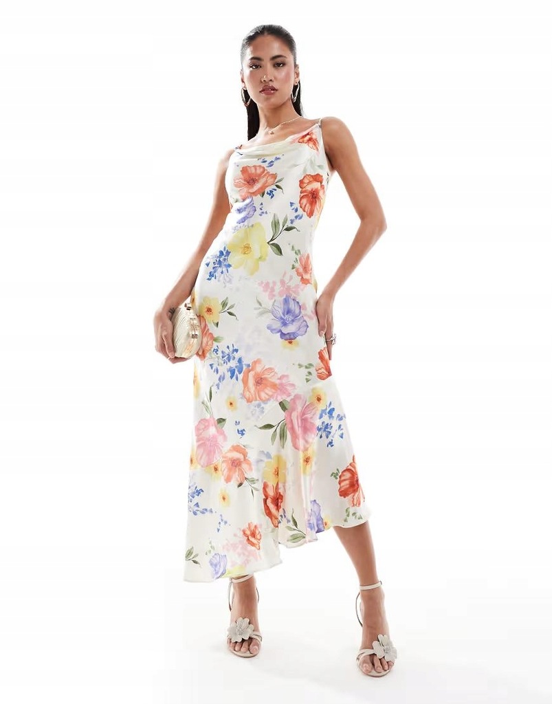 RIVER ISLAND SATYNOWA SUKIENKA KWIATY 7MQ LTX__M