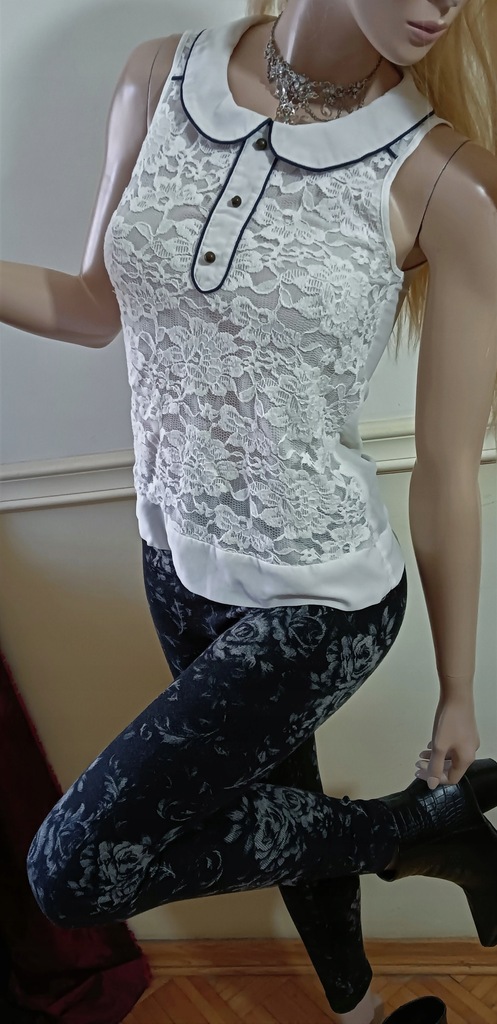 CC DOUBLEO BLUZKA KORONKA KOŁNIERZYK PENSJONARKA S