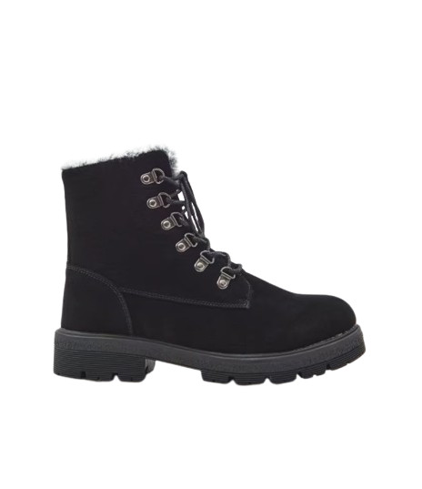 CZARNE BUTY BOTKI SZNUROWANE ZA KOSTKĘ FUTERKO ZAMSZ EKOLOGICZNY 40