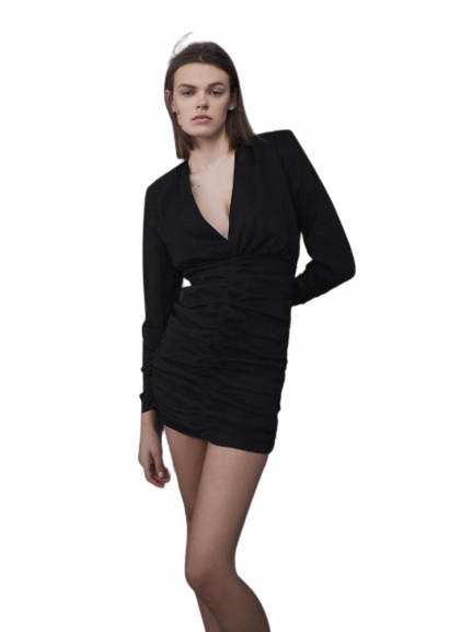 ZARA SUKIENKA DAMSKA MARSZCZONA CZARNA MINI M 1HEH