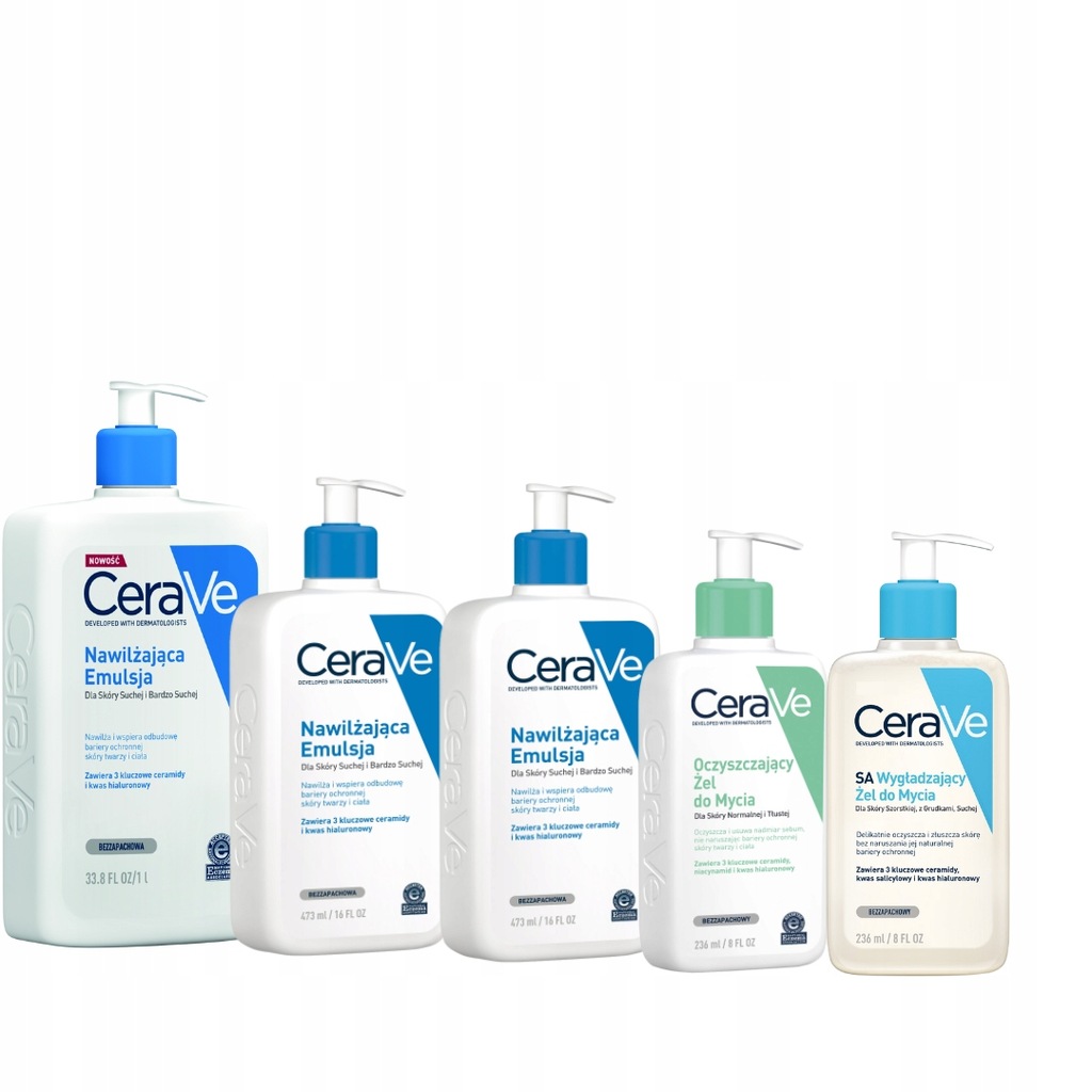 CeraVe Emulsja 473ml x2 + Żel 237ml + Żel SA 236ml