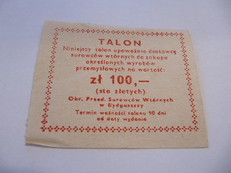 TALON SUROWCE WTÓRNE 100zł BYDGOSZCZ PRL