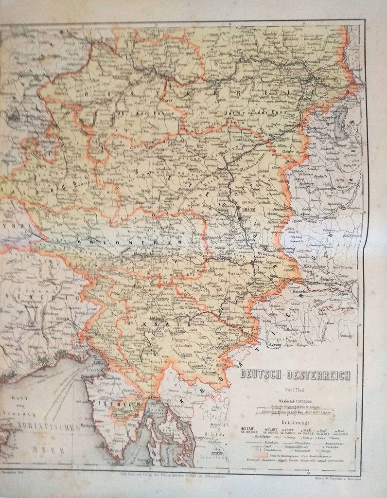 STARA MAPA DEUTSCH OSTERREICH NIEMCY AUSTRIA 1869