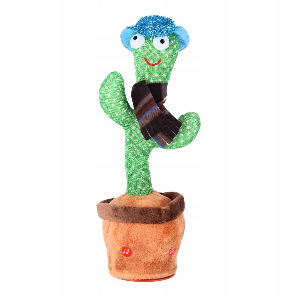 Zabawka dla dzieci - Tańczący kaktus - z szalikiem w kratę i niebieskim kap