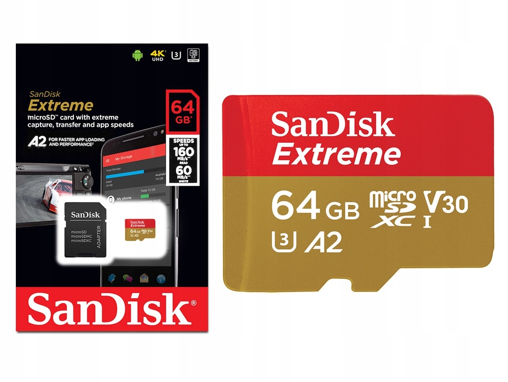Купить SANDISK EXTREME MICRO 64 ГБ V30 U3 A2 160 МБ/с до 4K: отзывы, фото, характеристики в интерне-магазине Aredi.ru