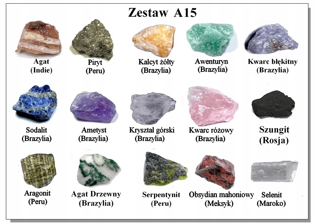 KOLEKCJA Kamieni Zbiór minerałów BRYŁKA Zestaw A15