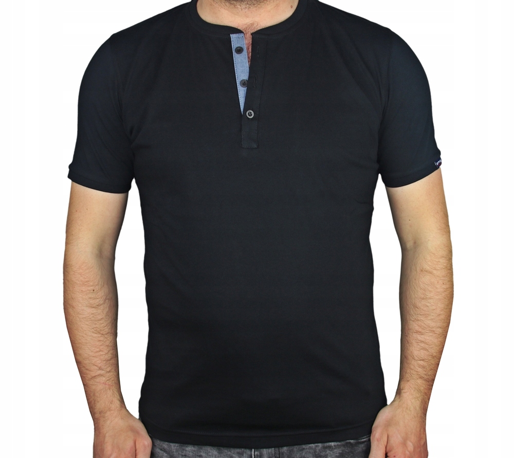 Koszulka męska CZARNY T-SHIRT ROZPINANY GUZIK 2xl - 9303390381 - oficjalne  archiwum Allegro