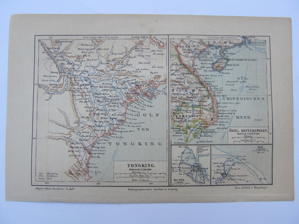 AZJA WIETNAM TONKIN mapa 1889 r.