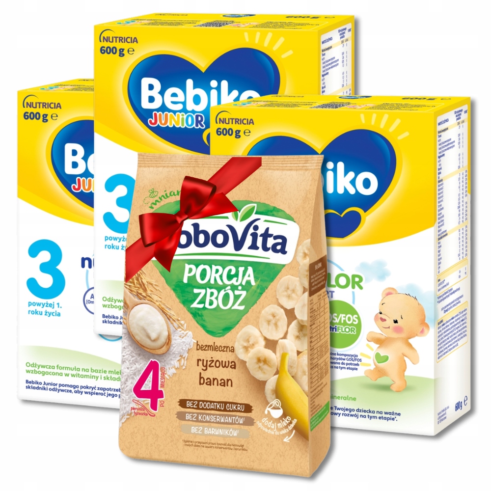 Mleko Bebiko 3 3x600g + kaszka GRATIS bezmleczna ryżowa banan 170g