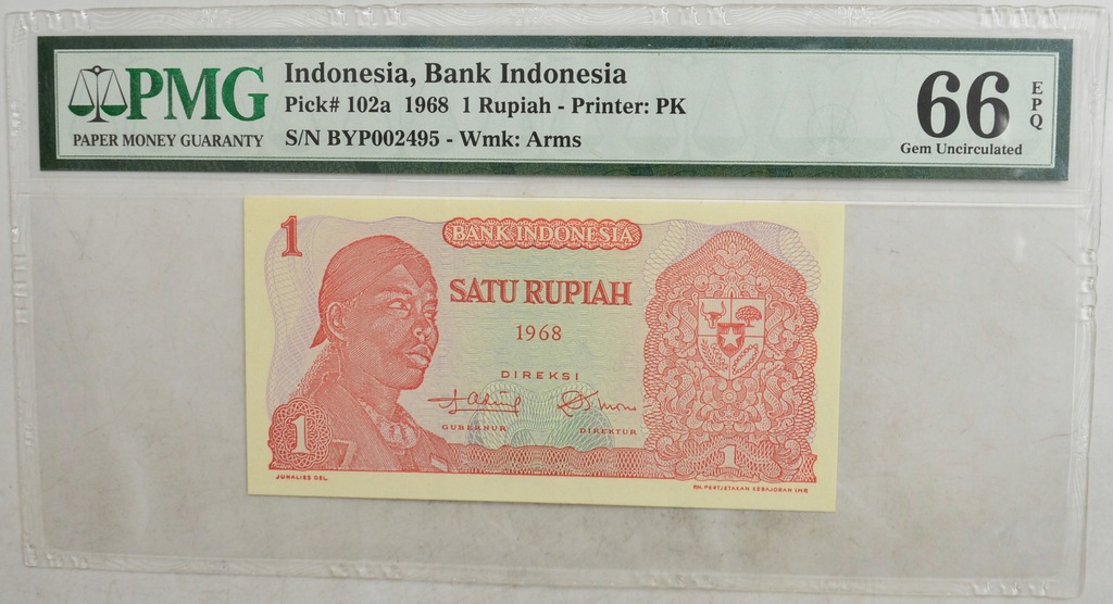 2.gx.Indonezja, 1 Rupia 1968, P.102.a, PMG 66