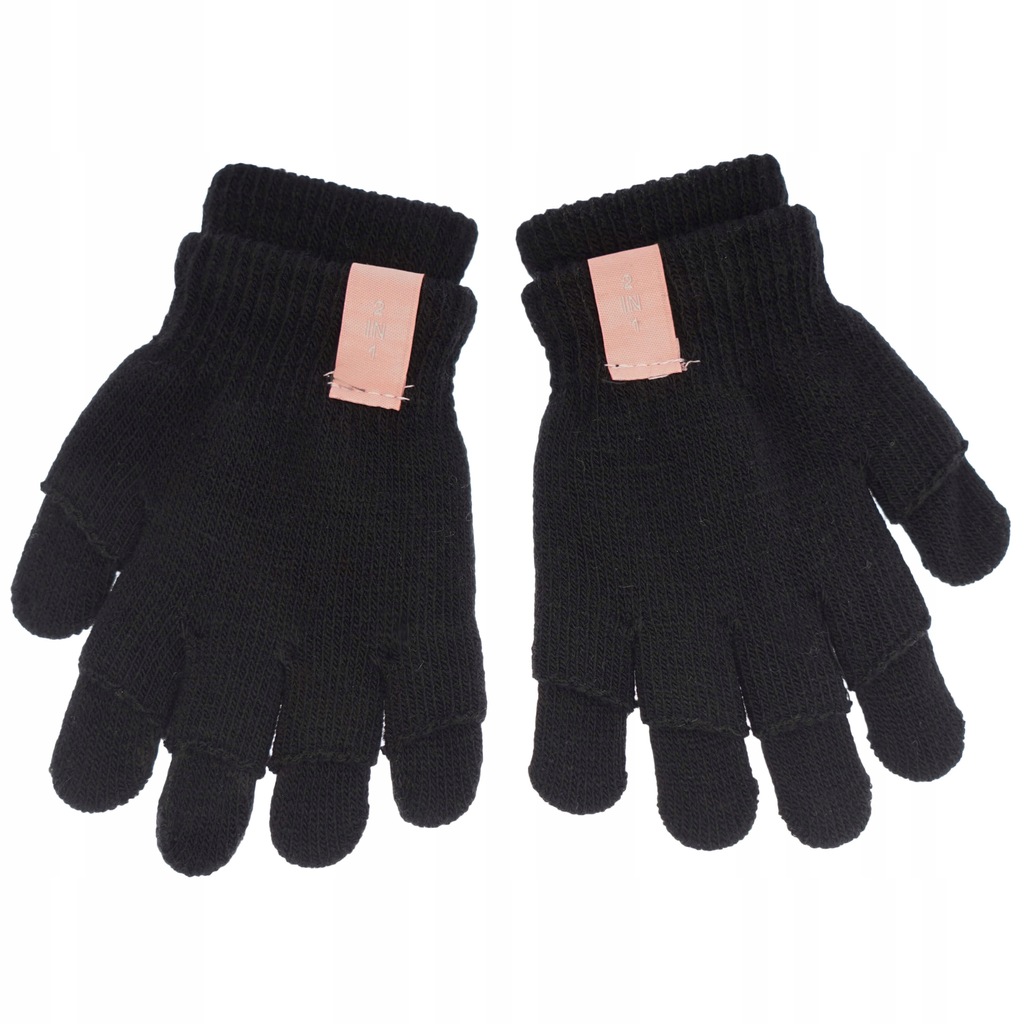 Czarne rękawiczki pięciopalczaste podwójne 2w1 5P 16cm 6/8l G