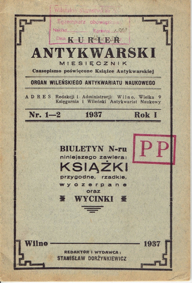 KURIER ANTYKWARSKI Wilno 1937 ciekawa proweniencja