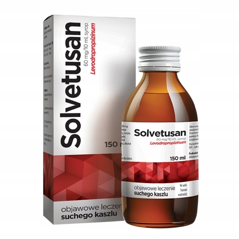 SOLVETUSAN syrop 60 mg/10 ml objawowe leczenie suchego kaszlu 150 ml