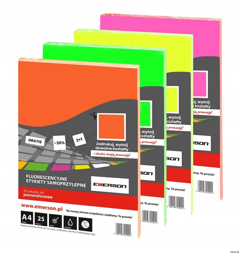 Fluorescencyjne etykiety samoprzylepne A4 pomarańc
