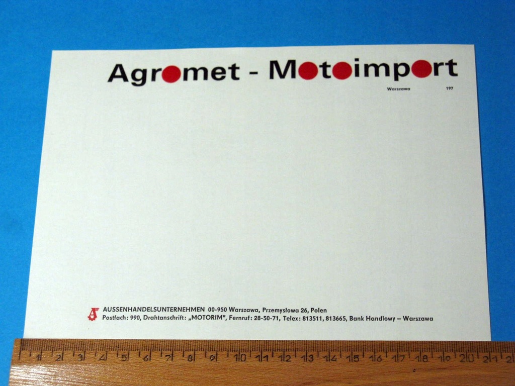 Agromet Motoimport - oryginalny ozdobny papier firmowy _ PRL