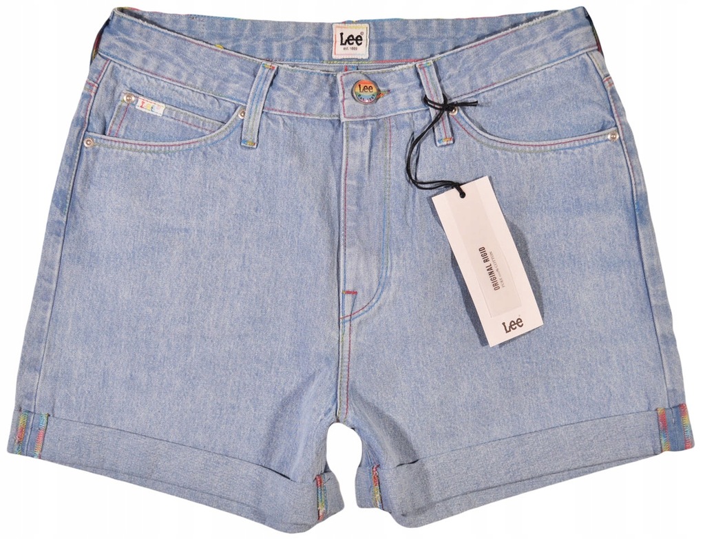 LEE spodenki HIGH waist BLUE jeans MOM SHORT _ W28