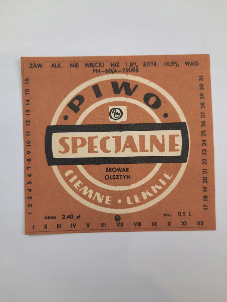 Etykieta piwo specjalne Browar Olsztyn