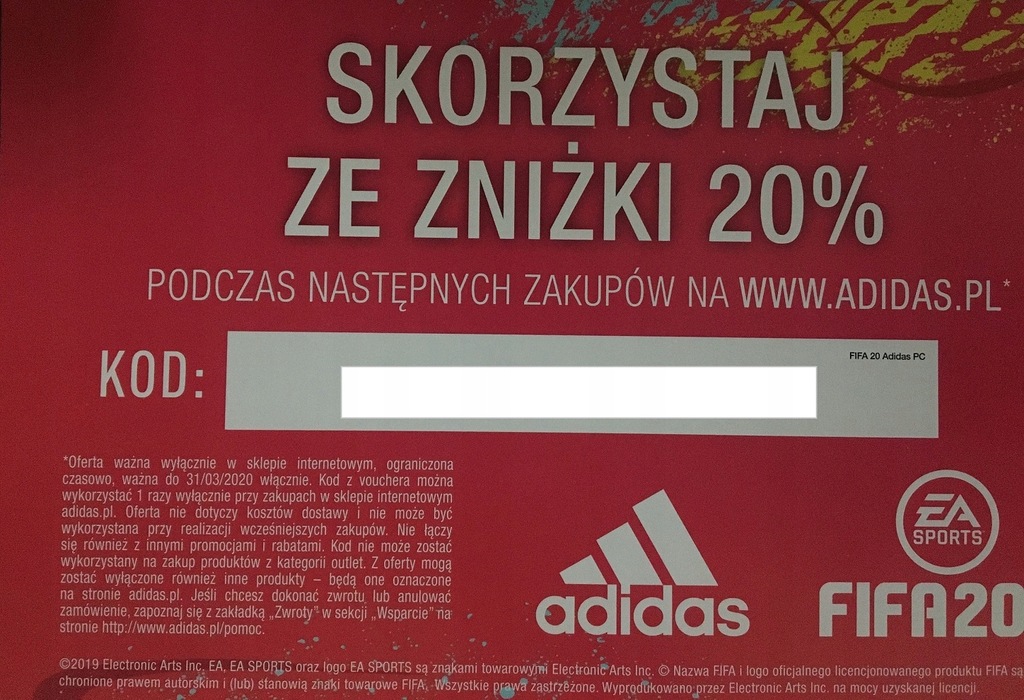 10 x Voucher Adidas - 20% - wysyłka pocztą