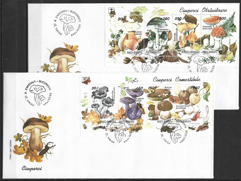 grzyby - Rumunia bl 292-93 FDC