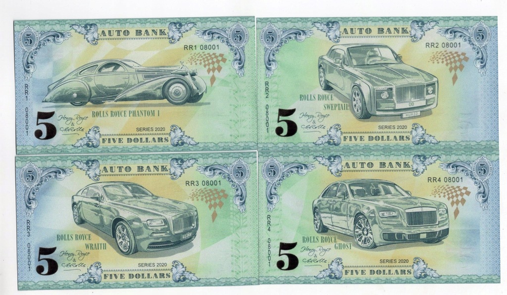 Banknoty fantazyjne samochody Rolls Royce 4 sztuki