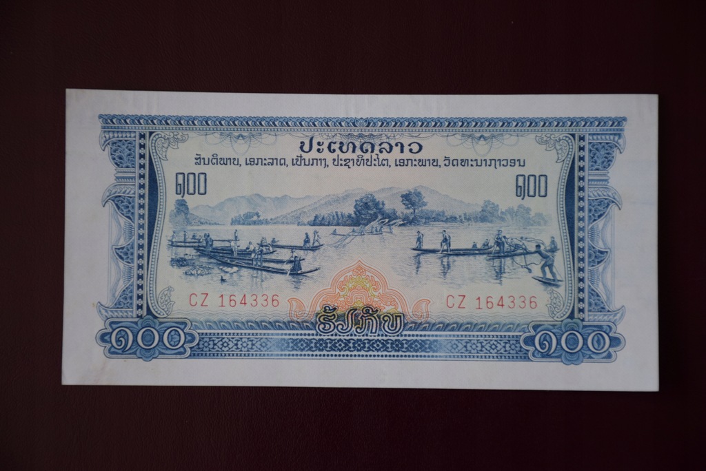 Banknot Laos 100 Kip seria CZ 1968 r stan 1/1- !!!