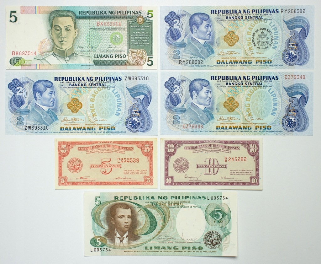 Filipiny, Zestaw banknotów, 7 sztuk