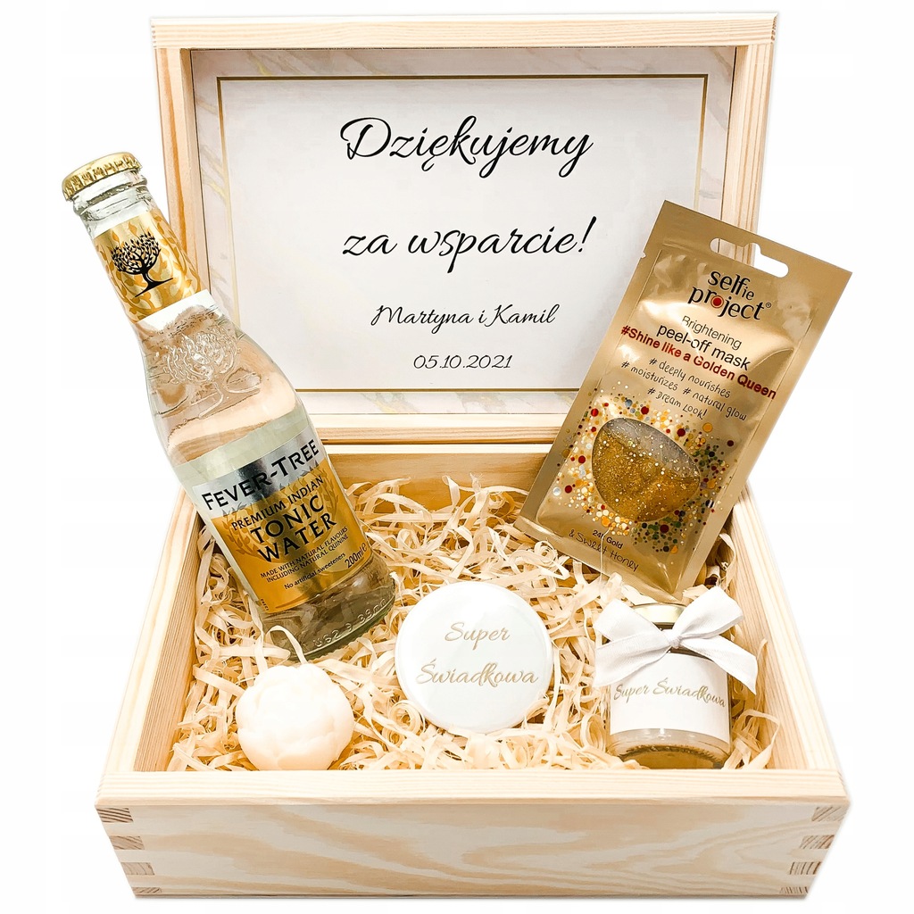 PREZENT dla ŚWIADKOWEJ PODZIĘKOWANIE w drewnianym pudełku ZESTAW - GIFTBOX