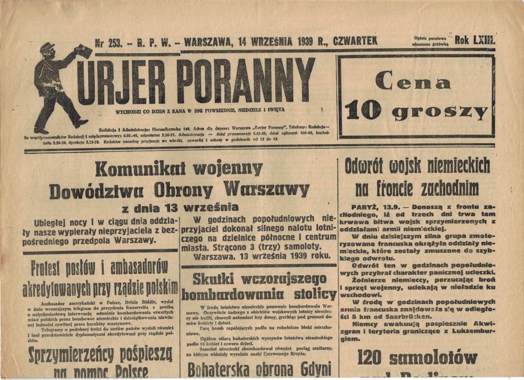 2 WOJNA ŚWIATOWA - 14 września 1939 Kurjer Poranny