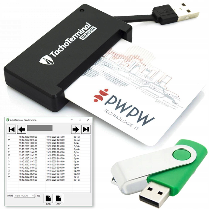 CZYTNIK KART KIEROWCÓW USB TACHO READER + PROGRAM GRATIS + PENDRIVE 32 GB