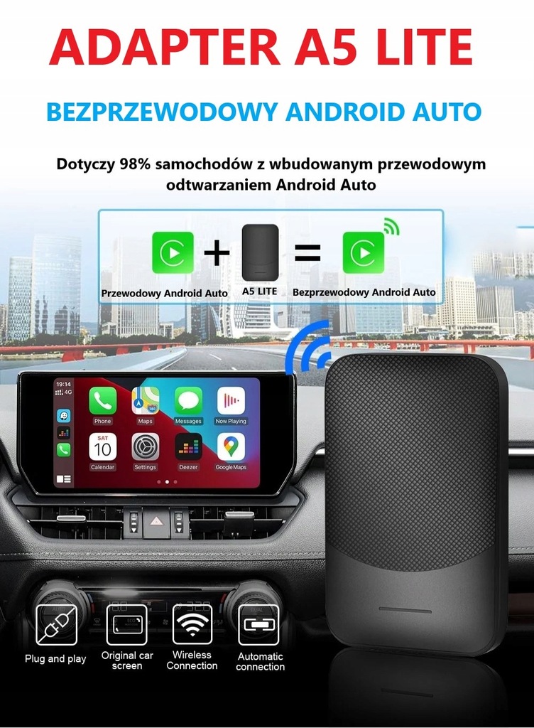 Adapter Android Auto A5 LITE Bezprzewodowy Moduł Wi-Fi/Bluetooth