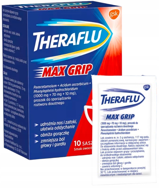 Theraflu Max Grip na grypę i przeziębienie 10 sasz