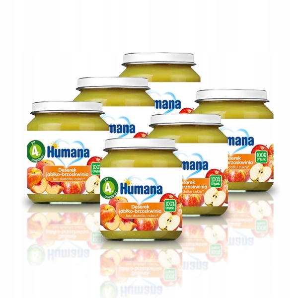 Humana 100% Organic Deser jabłko-brzoskwinia 6x125