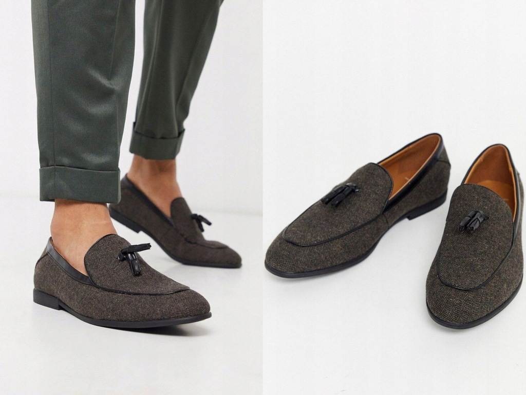 Moss London Brązowe loafersy w pepitkę 43