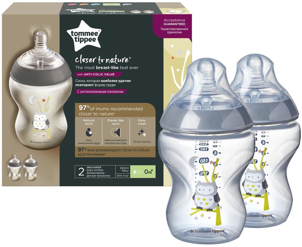 Tommee Tippee Butelka Closer to nature sowa2x260ml
