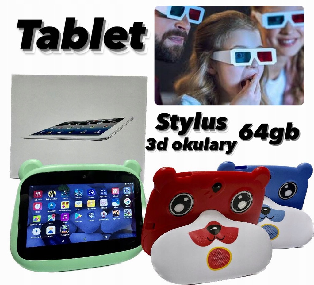 TABLET DLA DZIECI 7’’ miś WiFi 64GB ANDROID + stylus + 3d okulary PREZENT