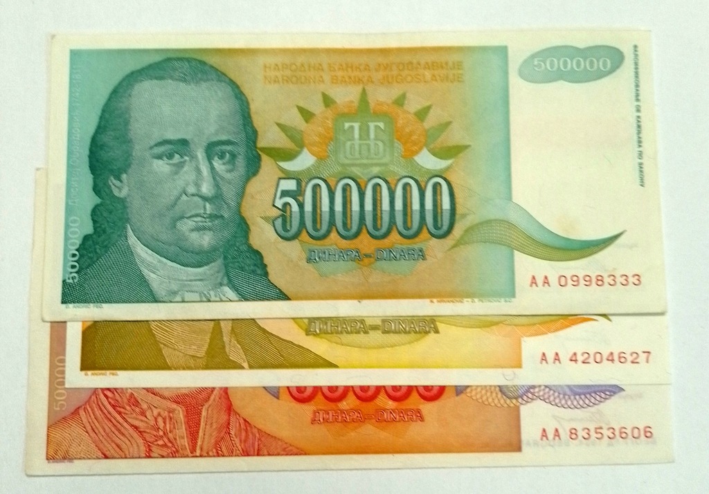 Jugosławia zestaw banknotów 3 sztuki seria AA