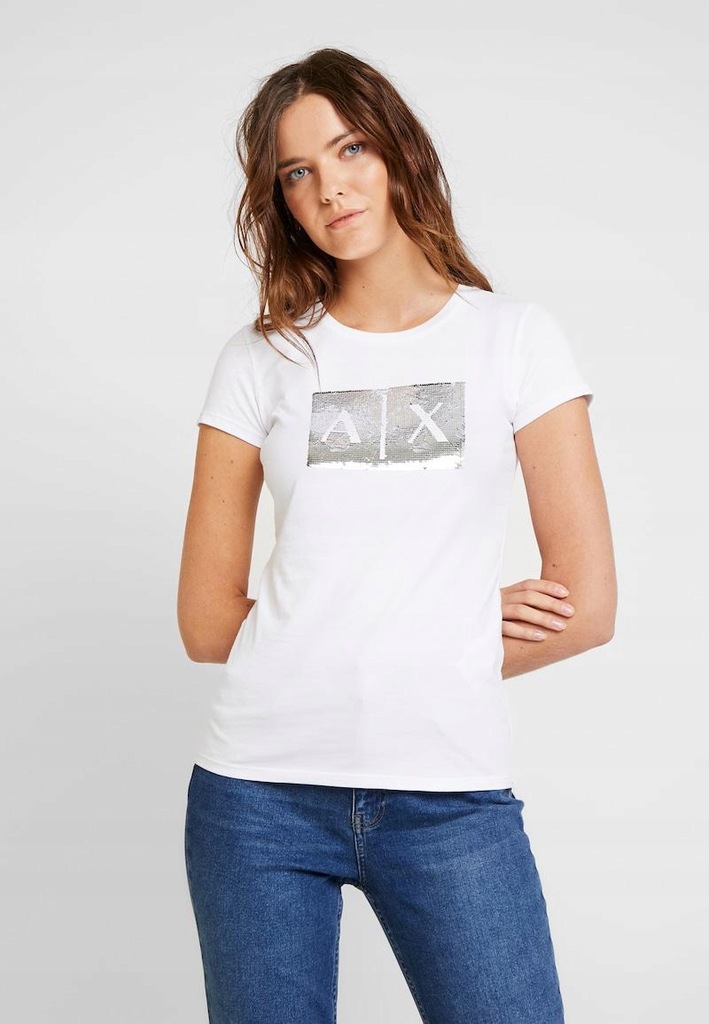 X1D207*ARMANI BIAŁY T-SHIRT DAMSKI Z LOGO XS R01