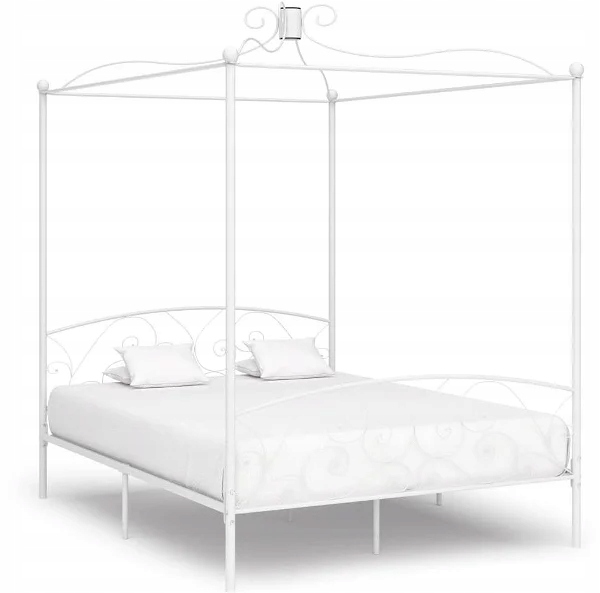 Rama łóżka z baldachimem biały metal 160x200 cm
