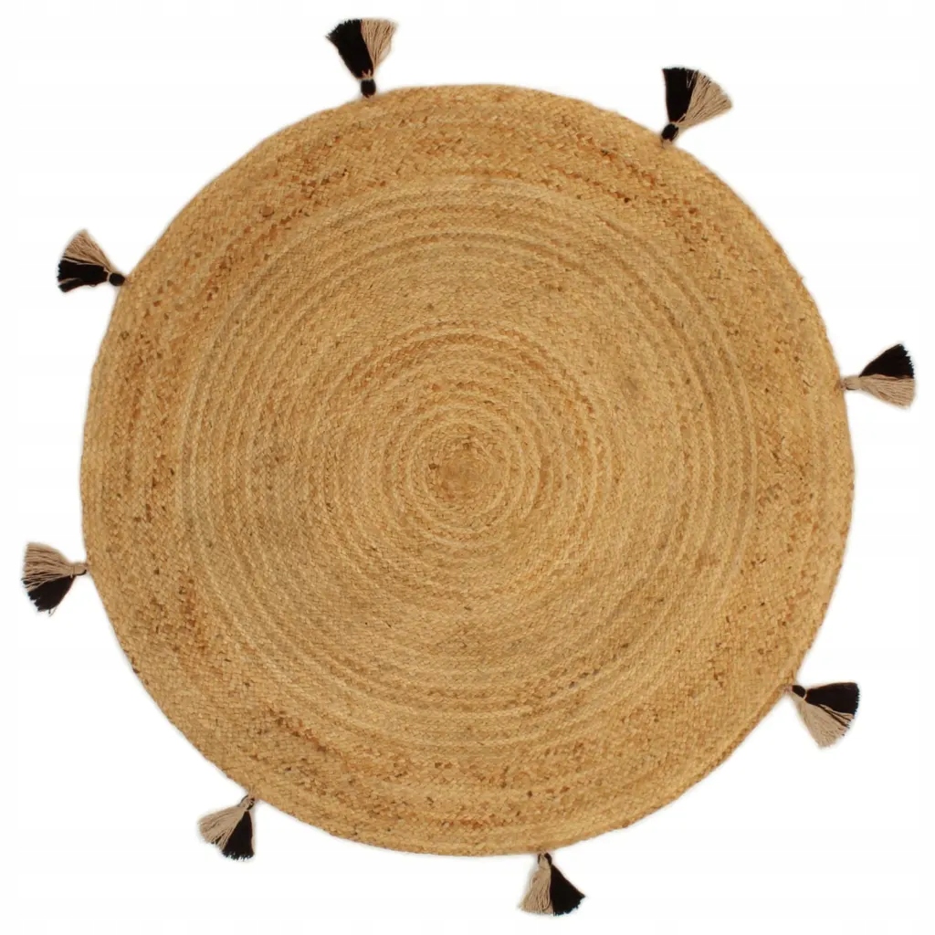 Pleciony dywan z frędzlami, 120 cm, jutowy, okrągł
