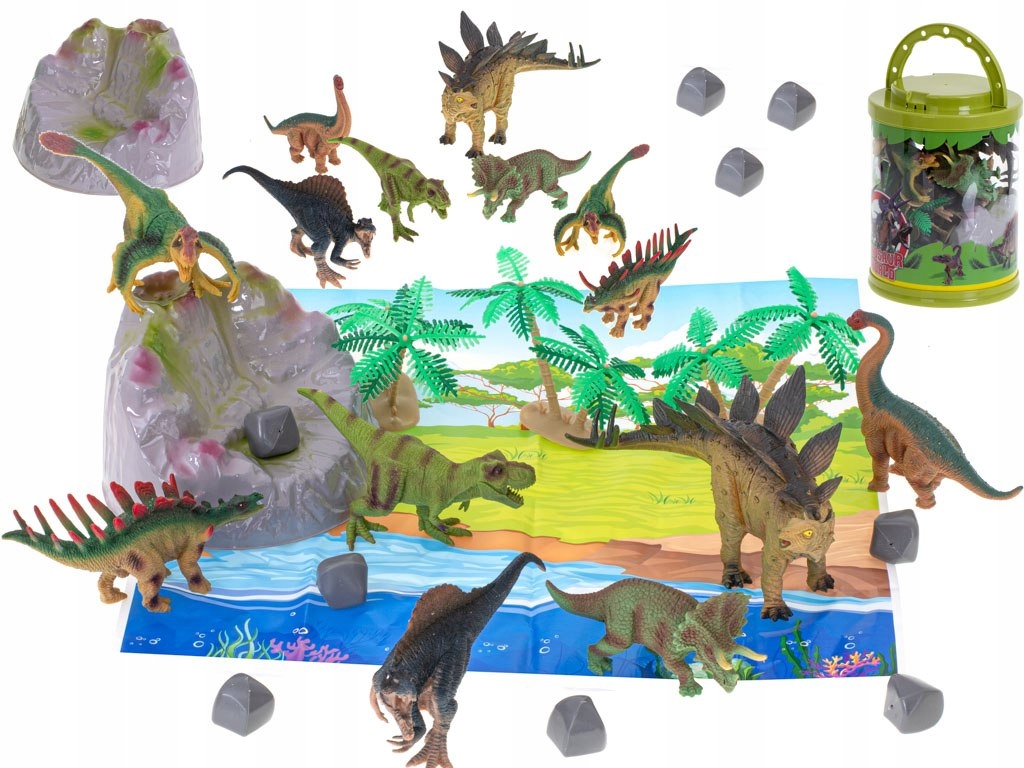 Figurki zwierzęta dinozaury 7szt + mata i akcesori
