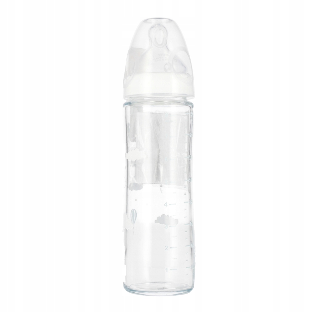 NUK Butelka szklana ze smoczkiem 240 ml 0-6m New Classic biała