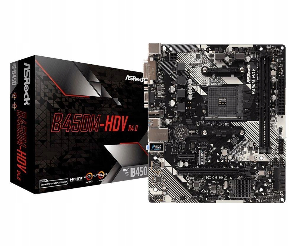 Płyta ASRock B450M-HDV R4.0 AMD B450 DDR4 SATA3 M.2 USB3.0 PCIe3.0 AM4 mATX