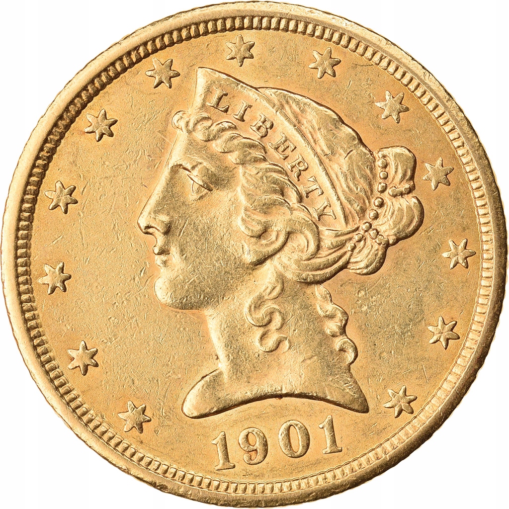 Moneta, USA, Coronet Head, $5, Half Eagle, 1901, U