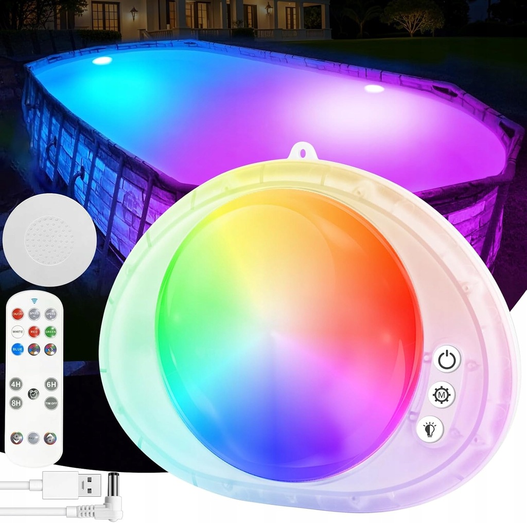LAMPA LED DO BASENU JACUZZI Z PILOTEM AKUMULATOROWA RGB IP68 MAGNES